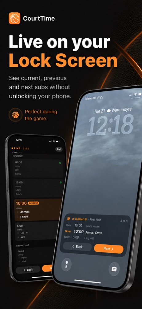 The Lock Screen Live Activity showing the previous, current and next substitution with Back and Next buttons.